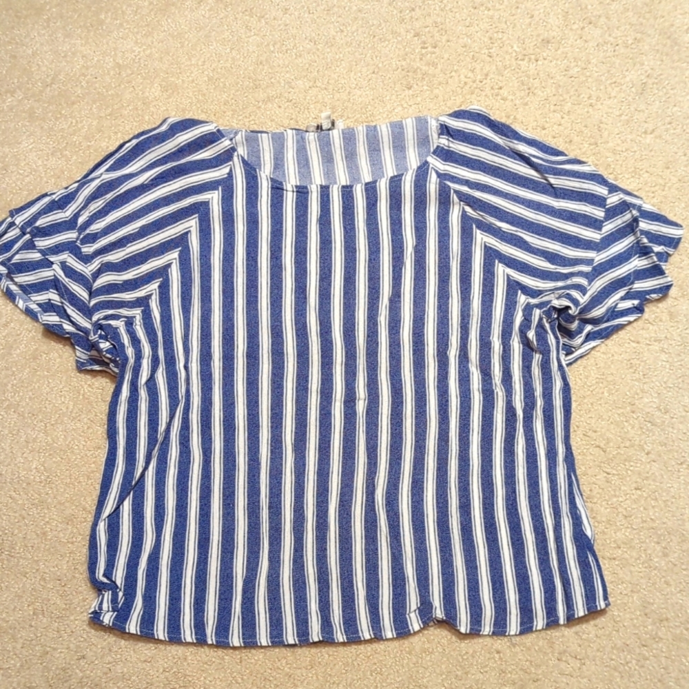 Striped Ruffle Sleeve Blouse